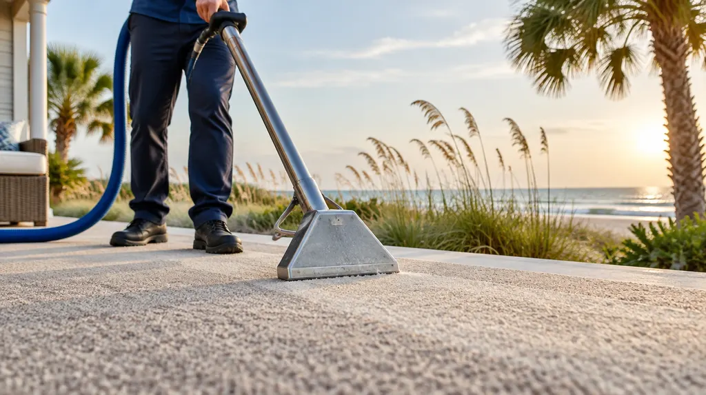 A technician cleaning a carpet with a wand in Carolina Forest, SC