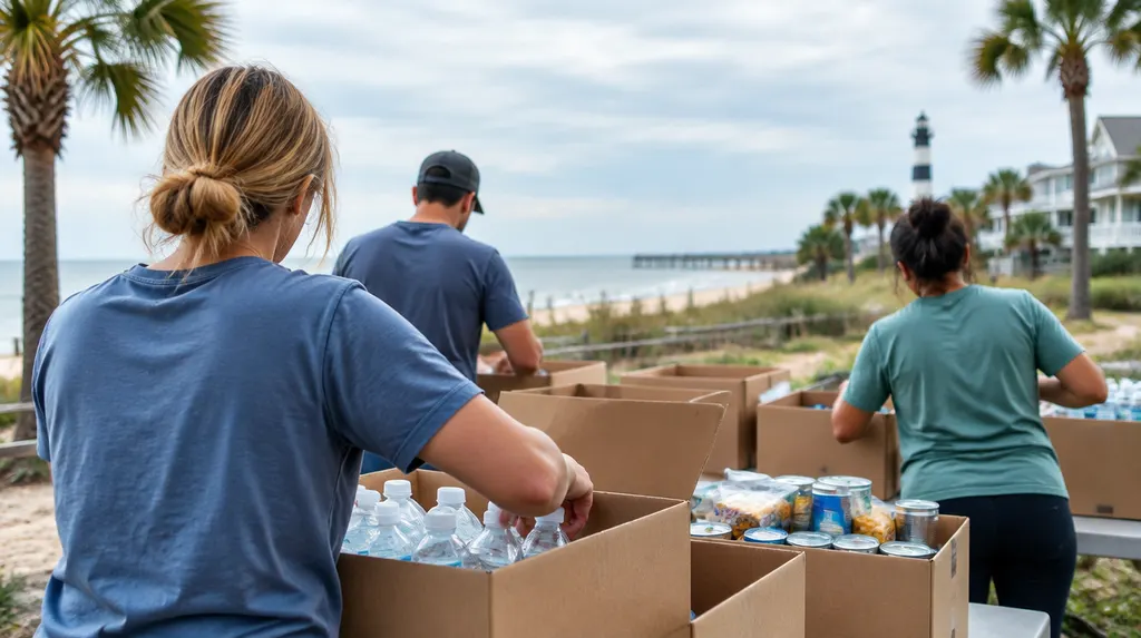 Volunteers packing donation boxes in Carolina Forest, SC