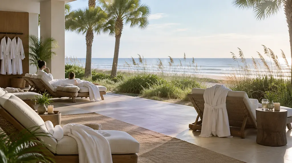 A spa relaxation lounge with robes in Carolina Forest, SC