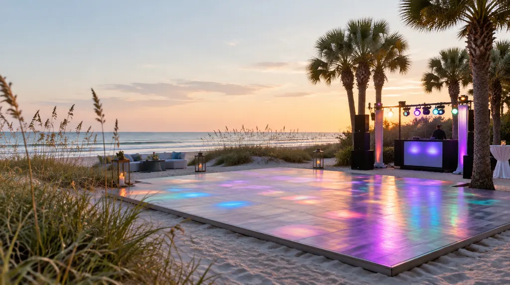 A dance floor with colorful lights in Carolina Forest, SC