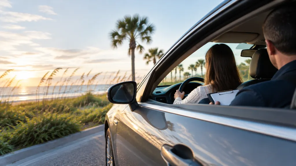 A driving instructor in the passenger seat of a training car in Carolina Forest, SC
