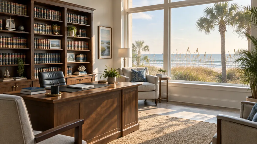 A quiet law office with bookshelves in Carolina Forest, SC