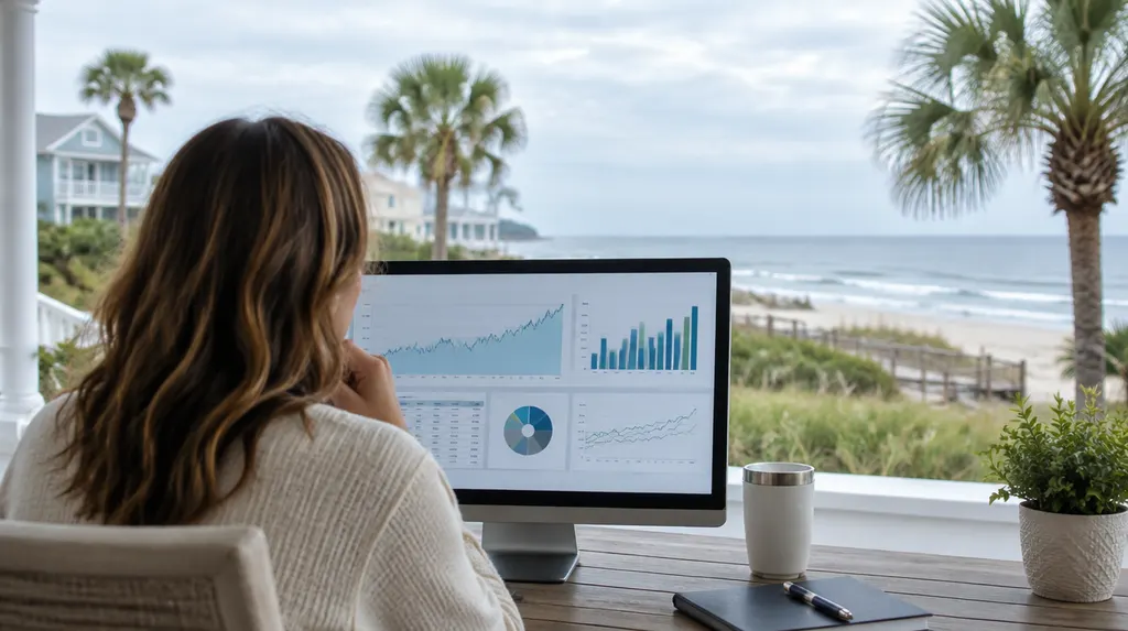 An advisor reviewing charts on a monitor in Carolina Forest, SC