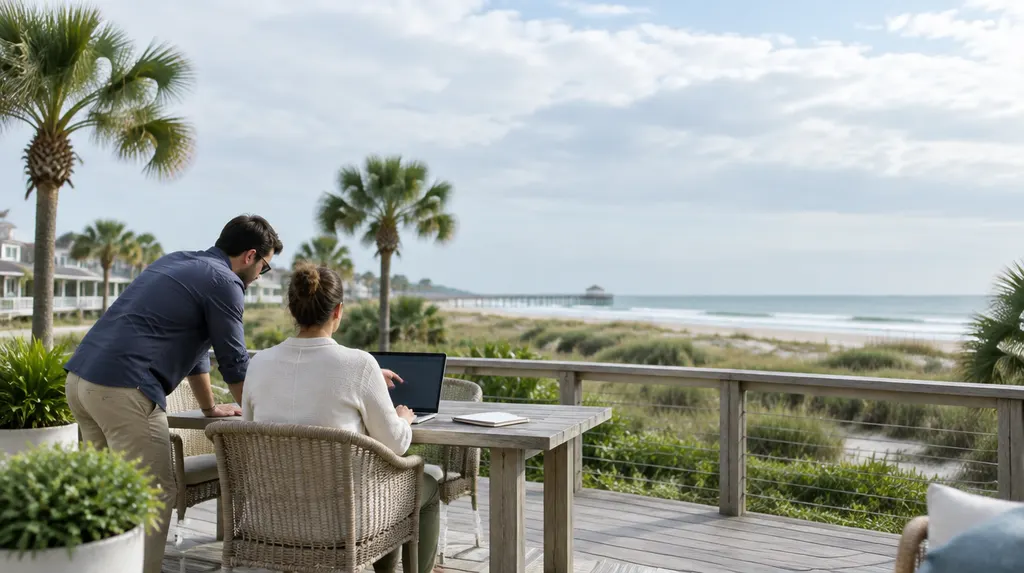 An IT consultant helping an employee at a laptop in Carolina Forest, SC