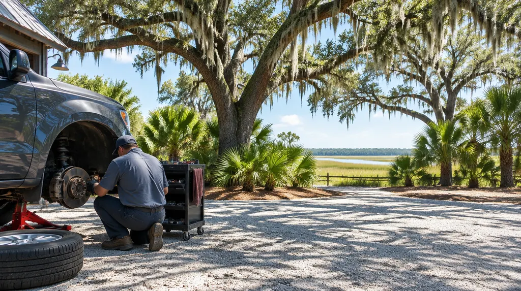 A mechanic checking brakes on a wheel in Charleston, SC