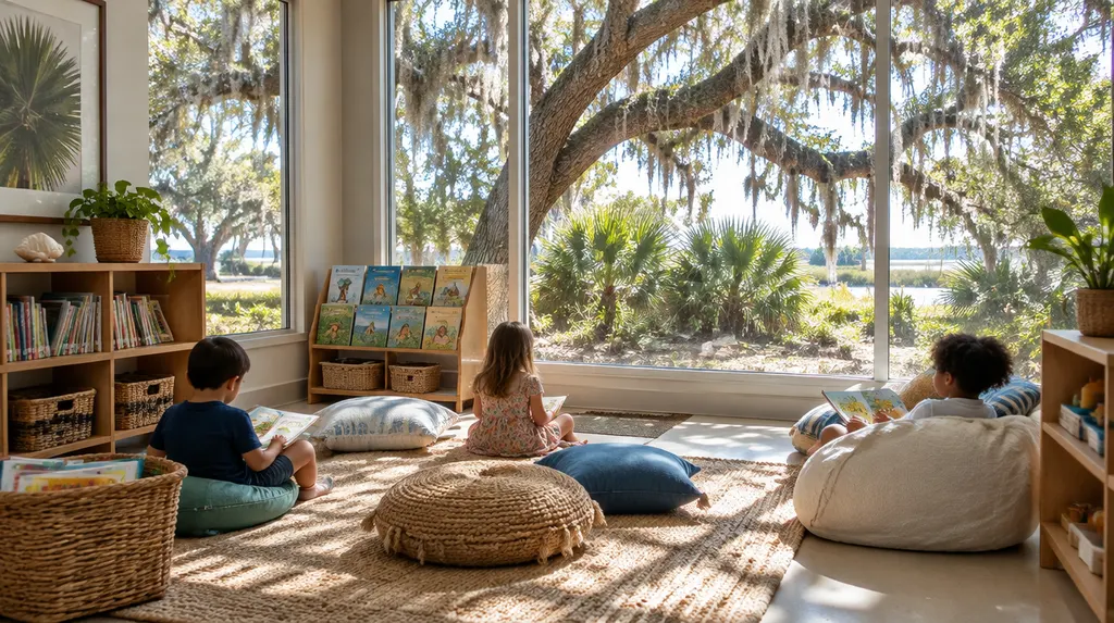 A cozy reading corner in a daycare in Charleston, SC