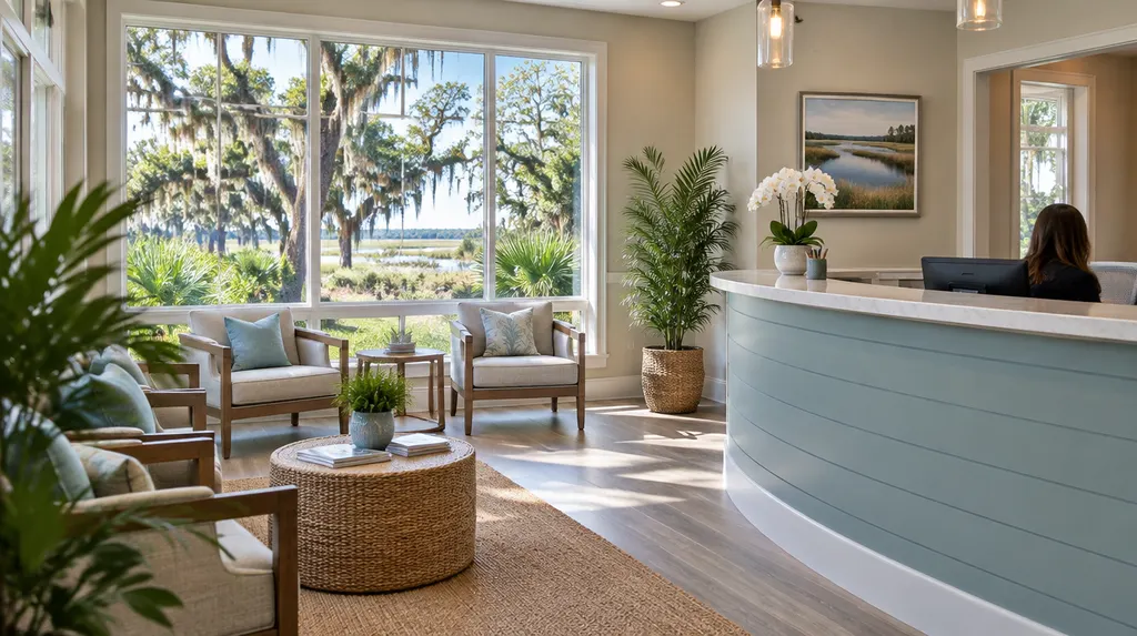 A welcoming dental office reception area in Charleston, SC