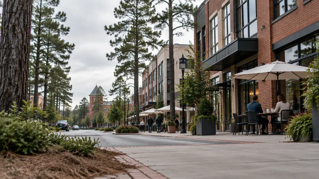 Local businesses along a street in Columbia, South Carolina