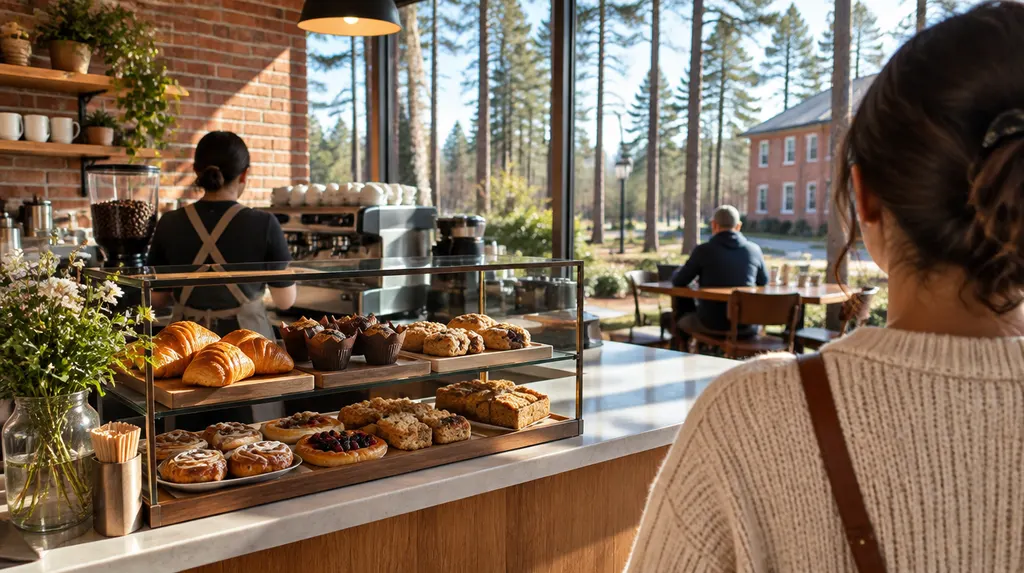 A cozy café counter with pastries in Columbia, SC