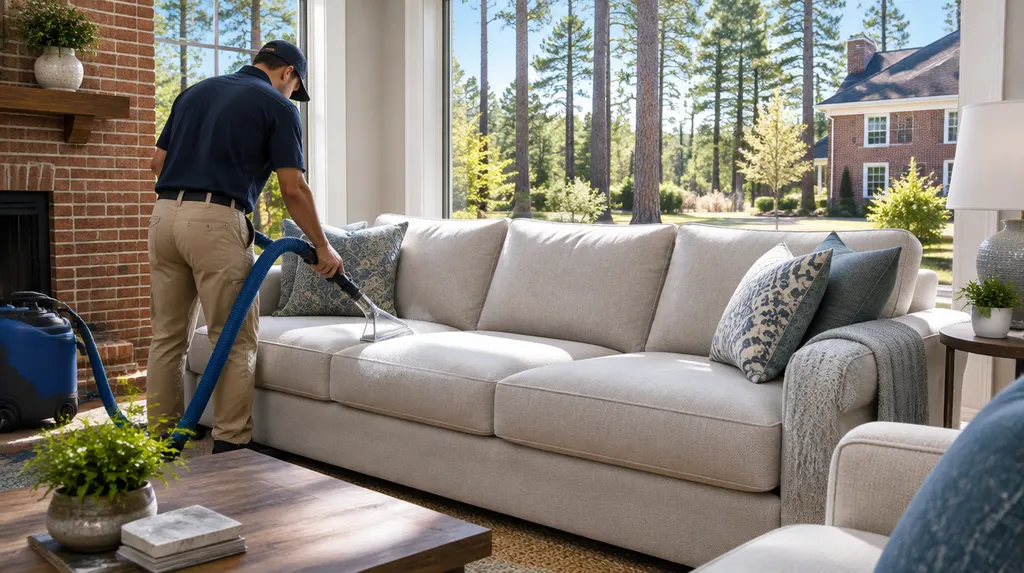 Upholstery cleaning on a living room sofa in Columbia, SC