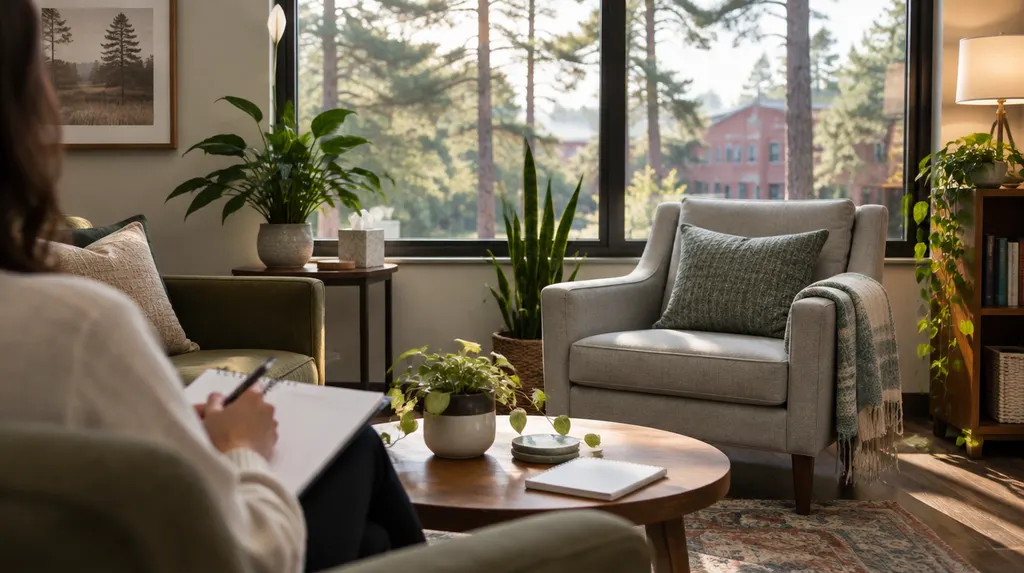 A therapist’s office with plants and a notepad in Columbia, SC