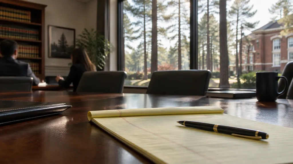 A law office meeting room with a legal pad in Columbia, SC