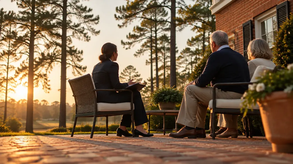 An estate planning attorney meeting an older couple in Columbia, SC