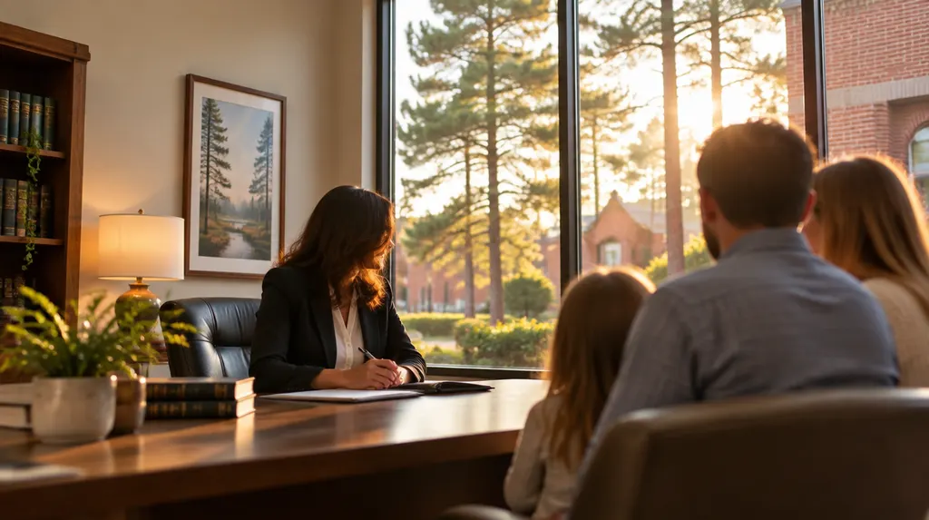 A family lawyer in a calm, bright office in Columbia, SC