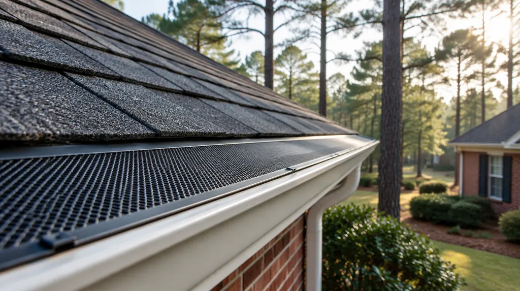 Close-up of new gutter guards on a roofline in Columbia, SC