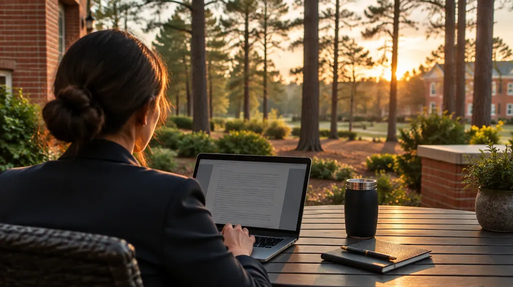 An agent reviewing a policy on a laptop in Columbia, SC