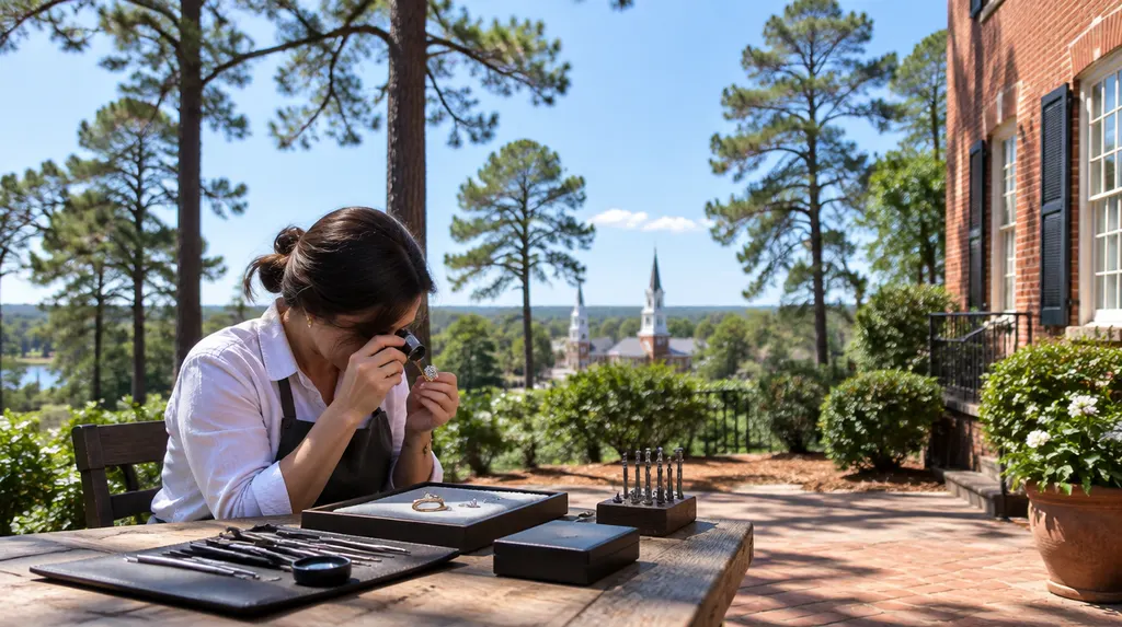 A jeweler examining a ring with a loupe in Columbia, SC