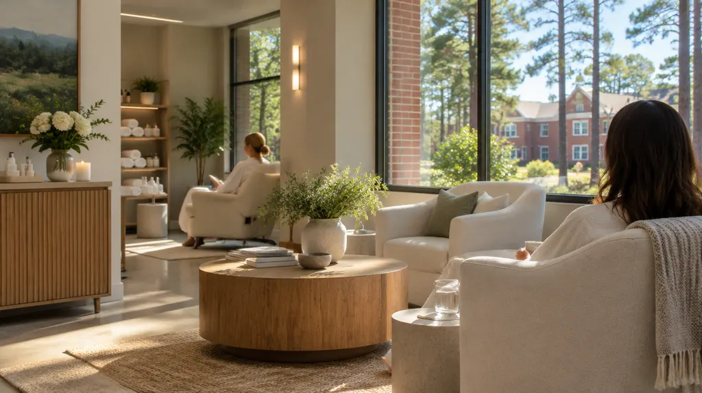 A serene med spa lounge with soft light in Columbia, SC