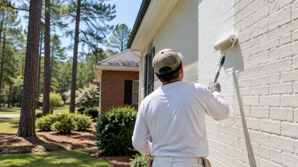 A painter rolling fresh paint on an exterior wall in Columbia, SC