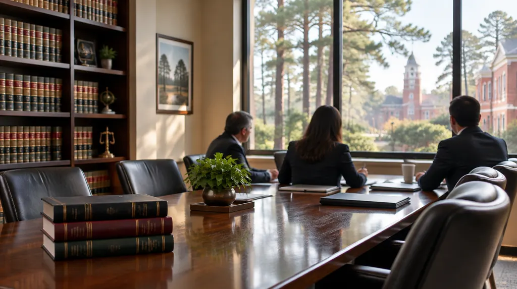 A law firm conference room with legal books in Columbia, SC