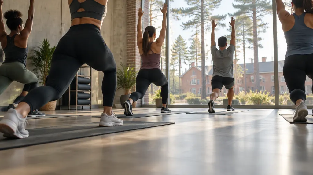 A group fitness class in a studio in Columbia, SC