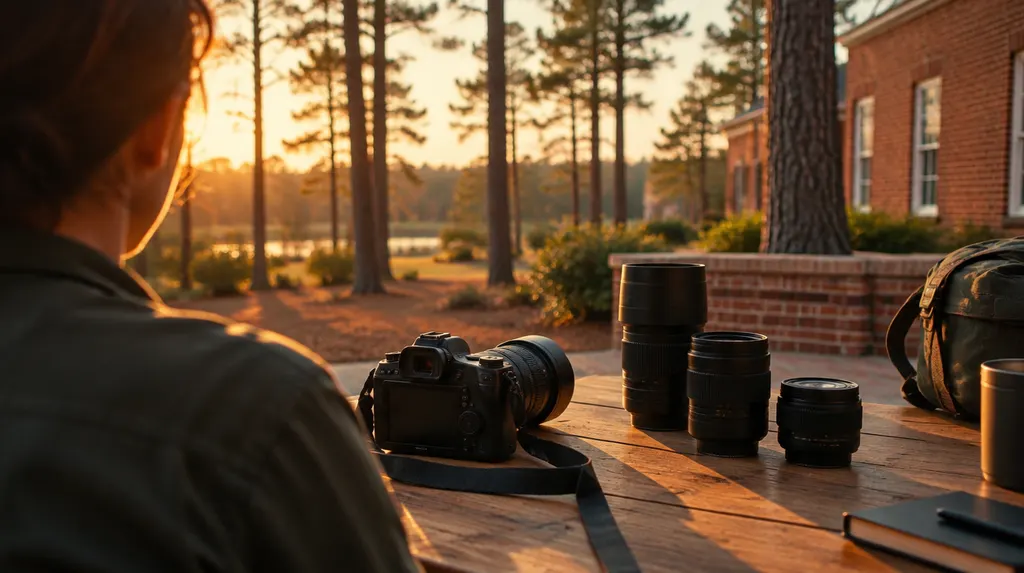 A camera and lenses on a studio table in Columbia, SC