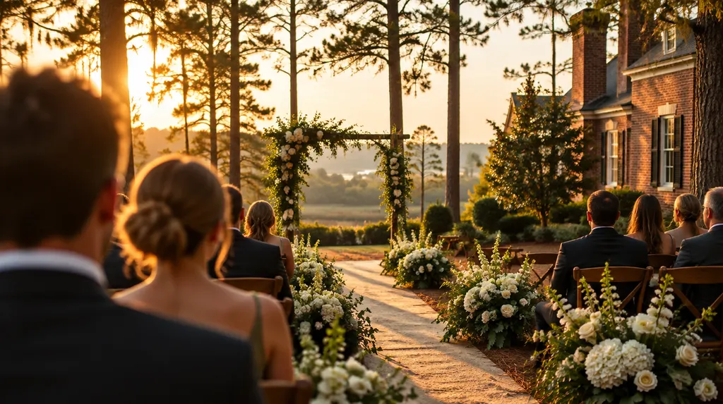 A wedding ceremony aisle with flowers in Columbia, SC