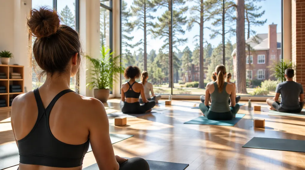 A sunlit yoga studio with mats laid out in Columbia, SC