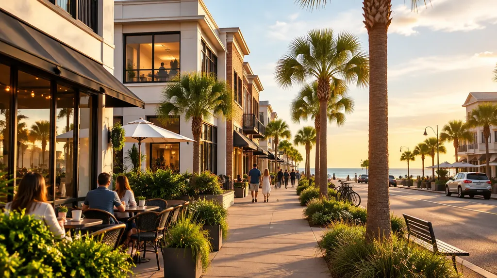 Local businesses along a street in Conway, South Carolina