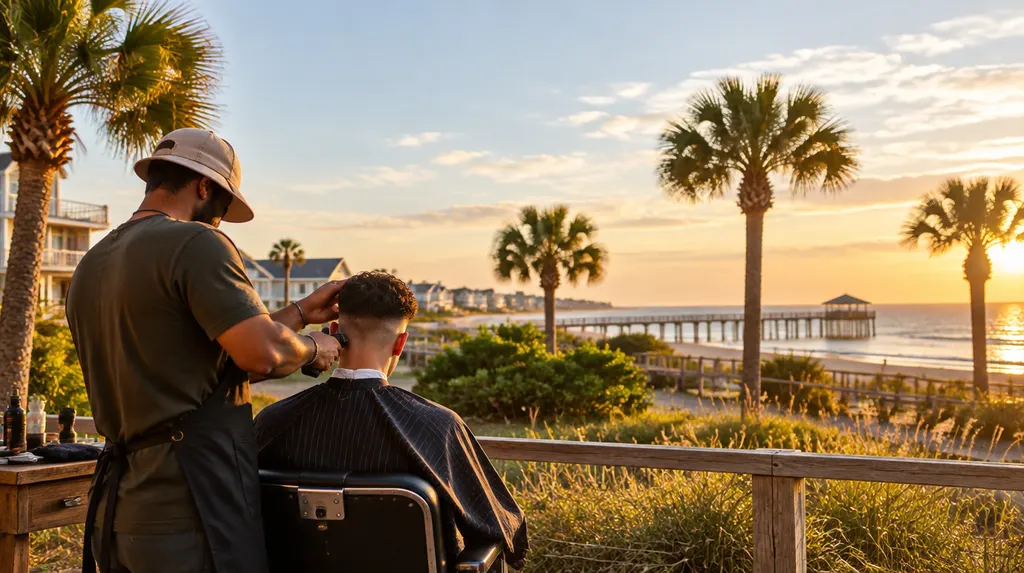 A barber trimming a fade with clippers in Conway, SC