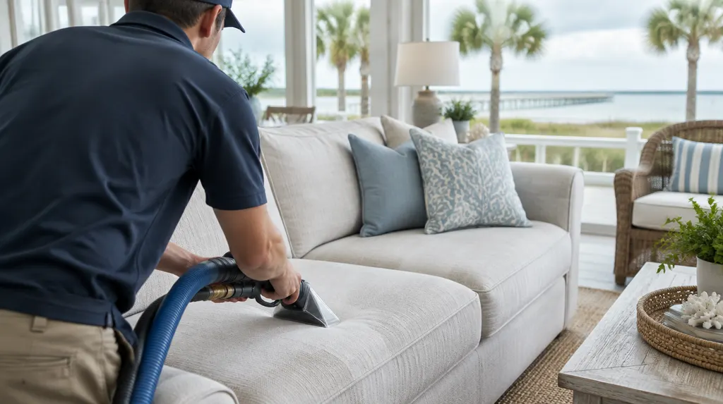 Upholstery cleaning on a living room sofa in Conway, SC