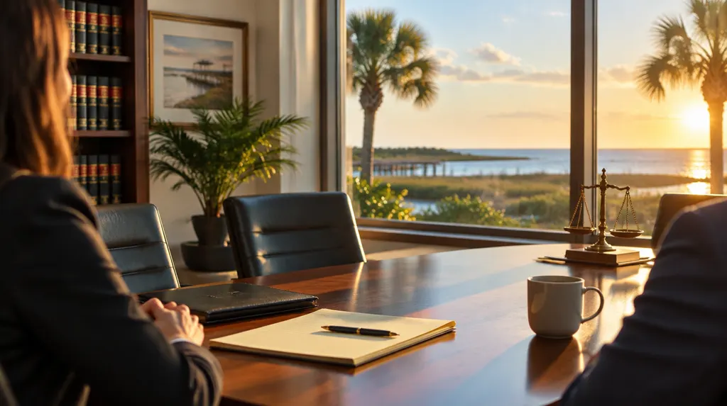A law office meeting room with a legal pad in Conway, SC