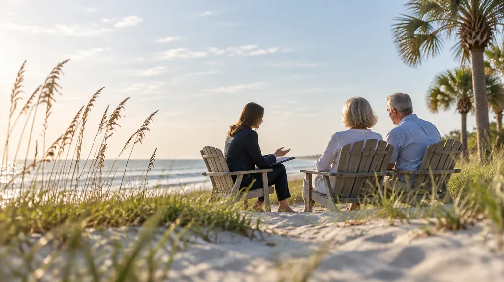 An estate planning attorney meeting an older couple in Conway, SC