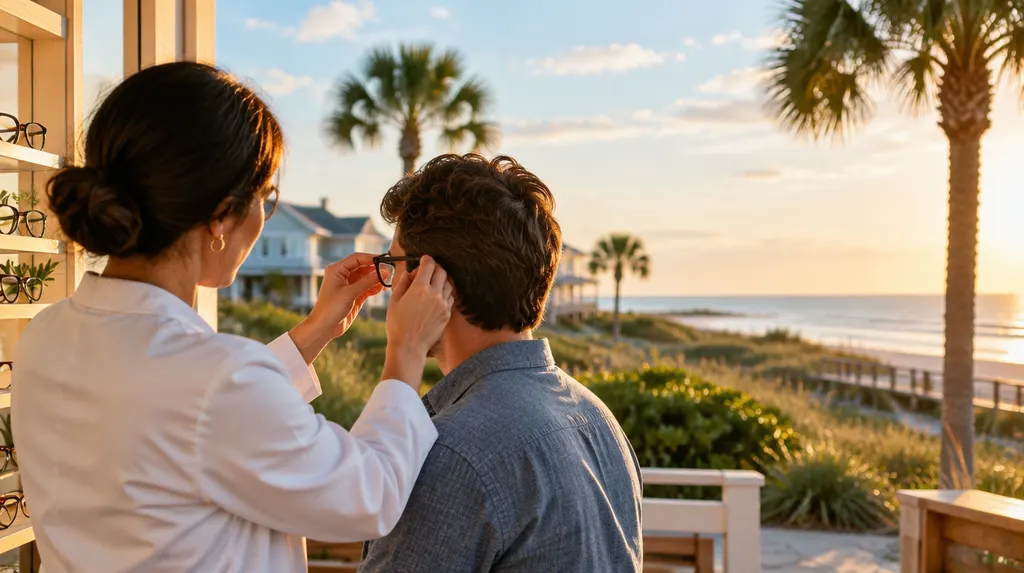 An optician adjusting glasses in Conway, SC