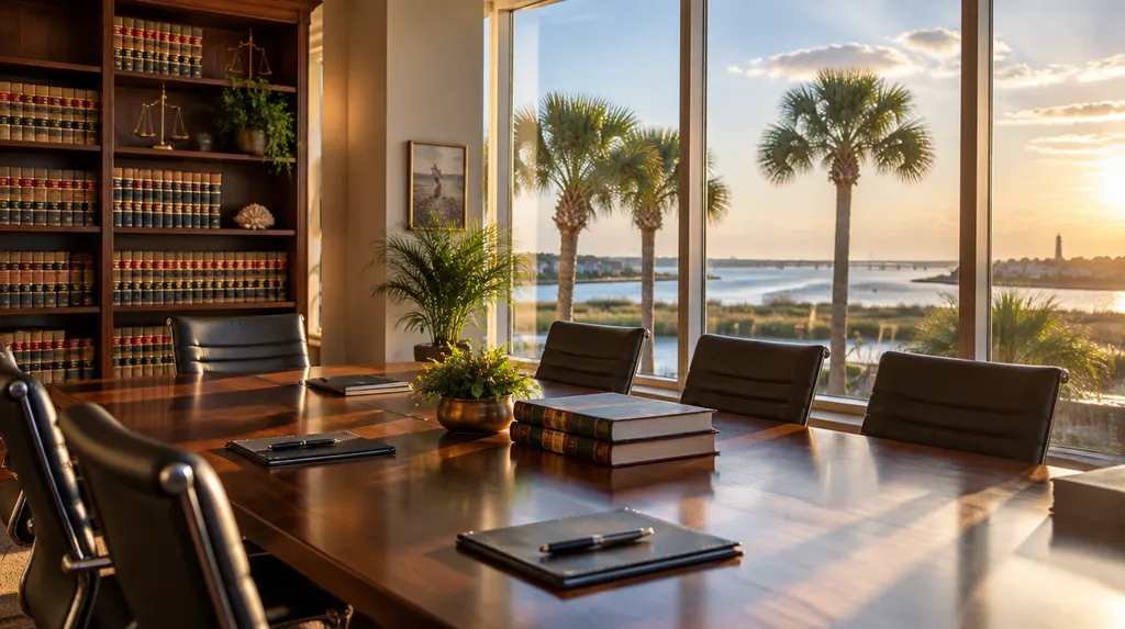 A law firm conference room with legal books in Conway, SC