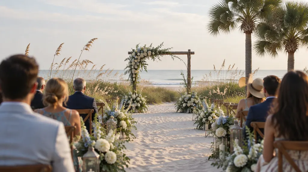 A wedding ceremony aisle with flowers in Conway, SC
