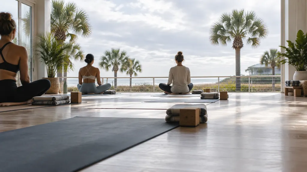A sunlit yoga studio with mats laid out in Conway, SC