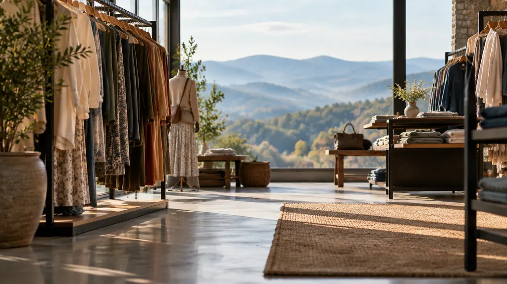 A stylish boutique interior with clothing racks in Easley, SC