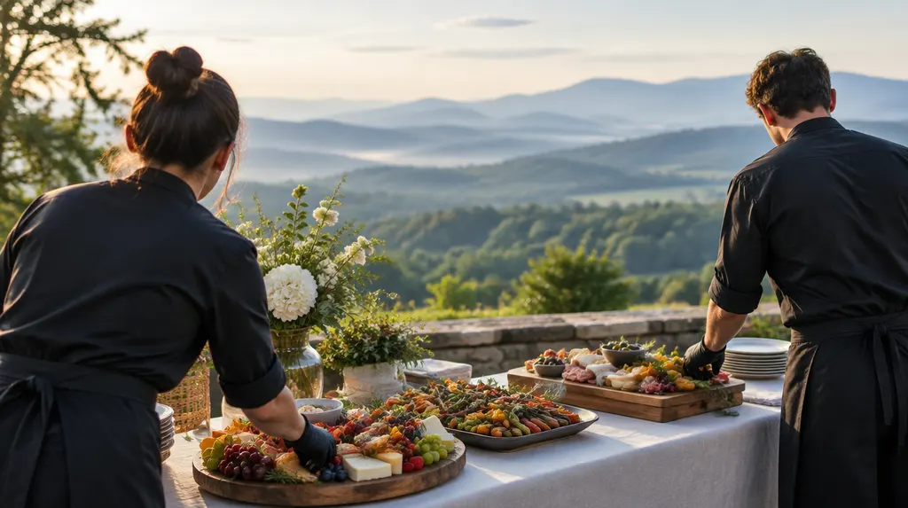 Caterers arranging platters on a table in Easley, SC