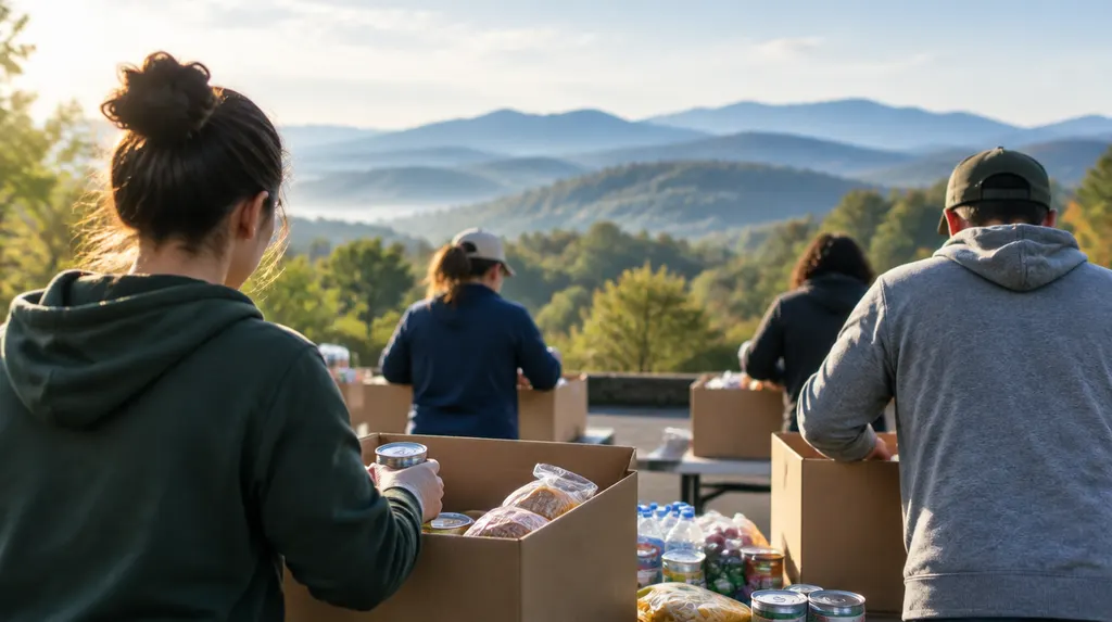 Volunteers packing donation boxes in Easley, SC