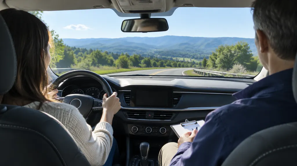 A driving instructor in the passenger seat of a training car in Easley, SC