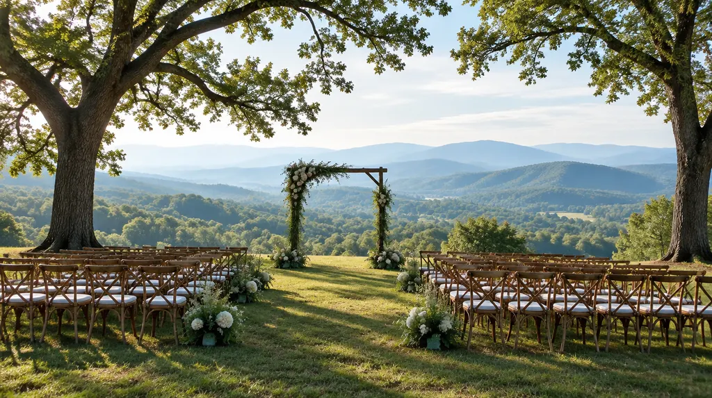 An outdoor ceremony setup under oak trees in Easley, SC