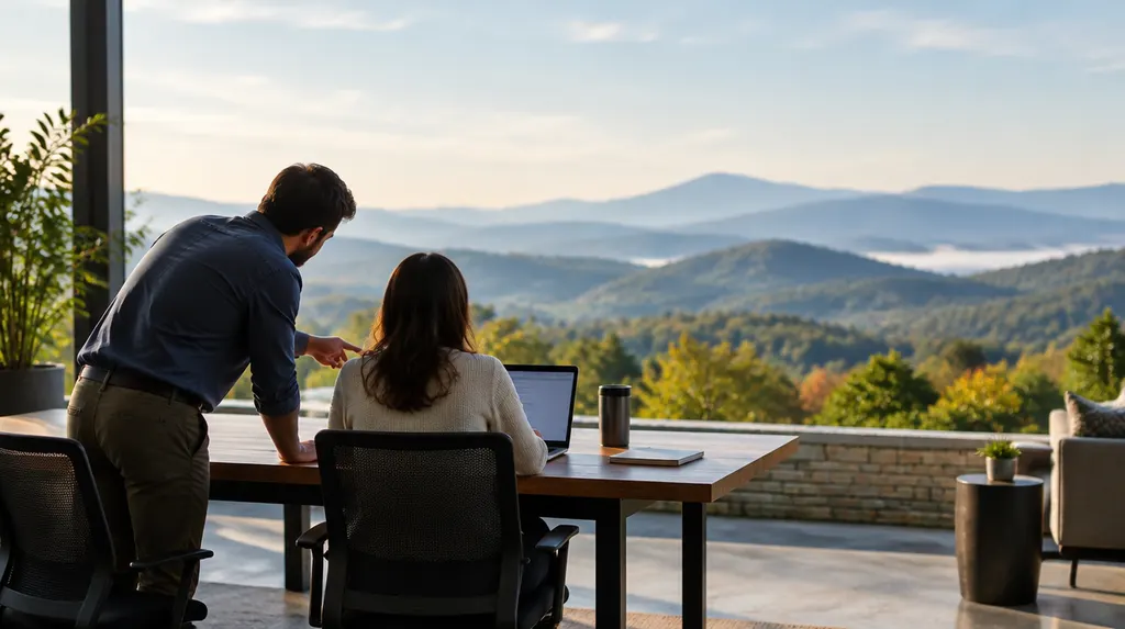 An IT consultant helping an employee at a laptop in Easley, SC