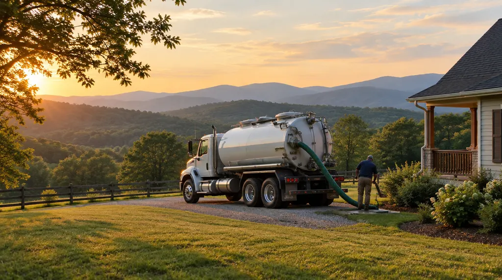 A septic pump truck parked beside a rural house in Easley, SC