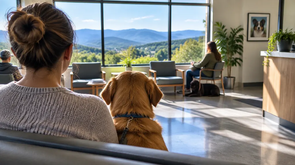 A friendly vet clinic waiting area with a dog in Easley, SC