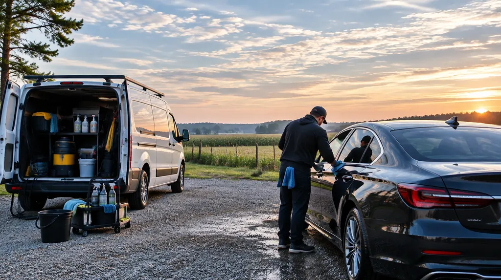 A mobile detailing van parked beside a gleaming sedan in Florence, SC