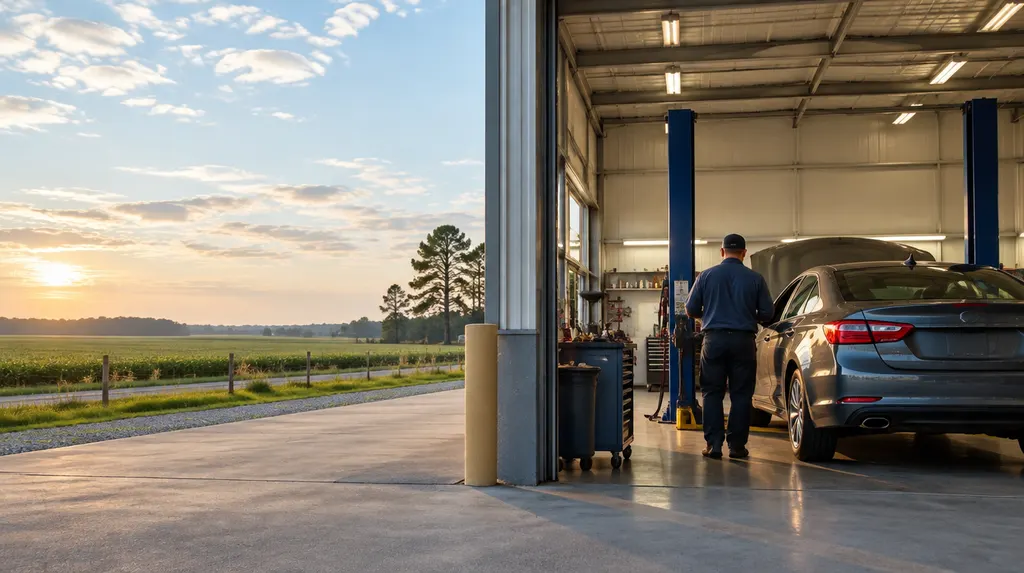 A clean auto shop service bay with a car inside in Florence, SC