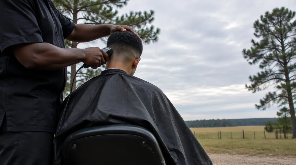 A barber trimming a fade with clippers in Florence, SC
