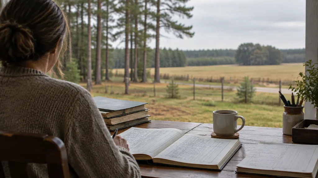 A neat desk with ledgers and a coffee cup in Florence, SC