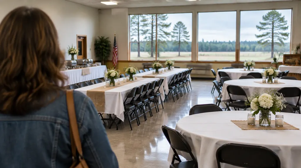 A bright community fellowship hall set for an event in Florence, SC